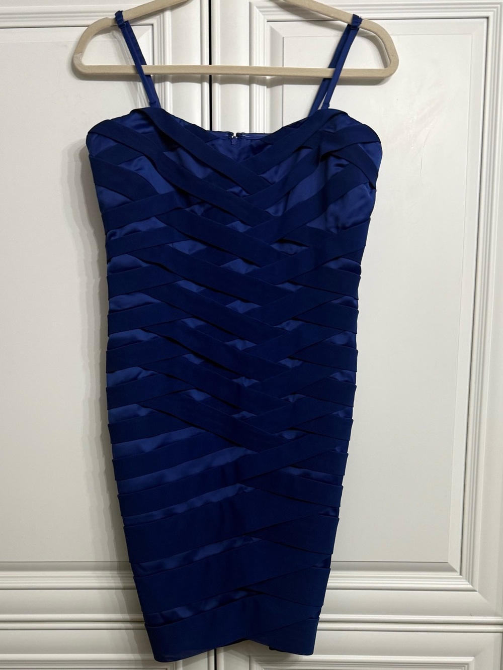 Orsay Royal Blue Strappy Bandage Midi Cocktail Dress Crisscross Panels Size 8-10